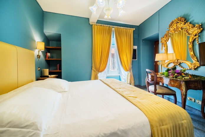 combinación de colores en el interior del dormitorio