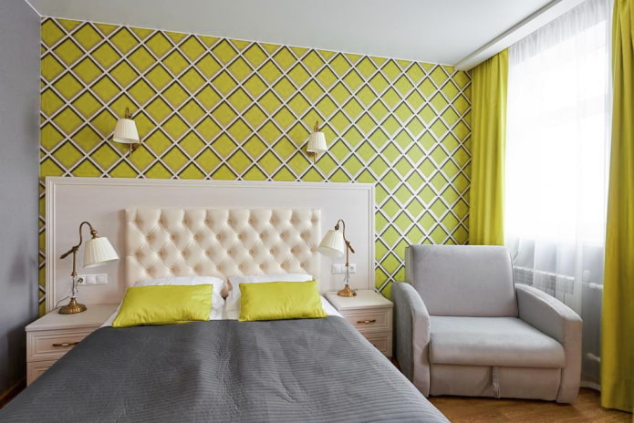 papel pintado a cuadros en el dormitorio
