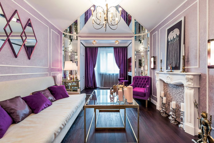 papel pintado morado en el salón
