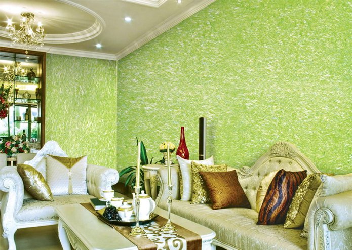 Papel pintado líquido en la sala de estar