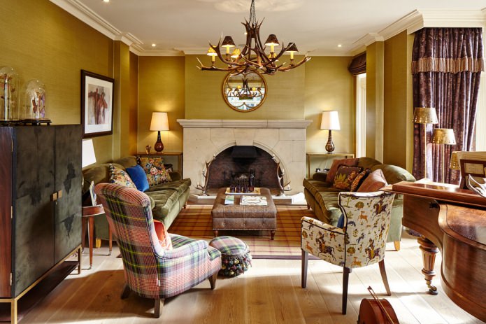 living room in gold tone
