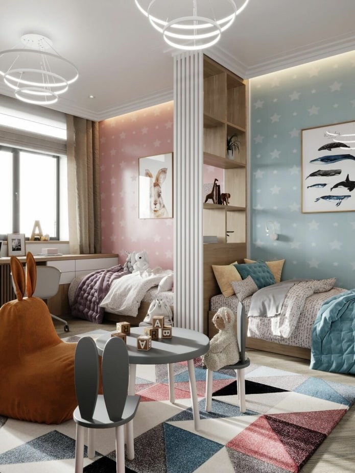 diseño de una habitación para niños de diferentes sexos
