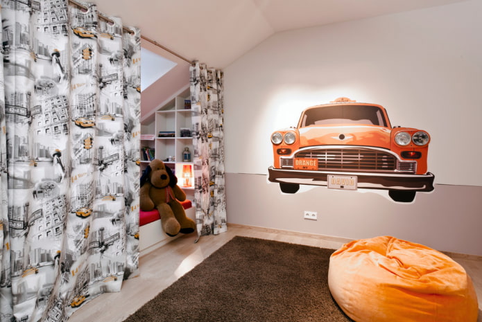 zonificación de la habitación infantil con cortinas