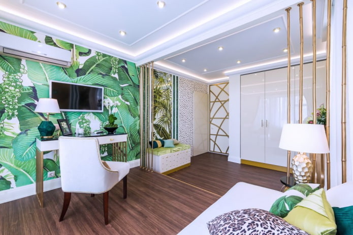 zonificación de la habitación con papel pintado