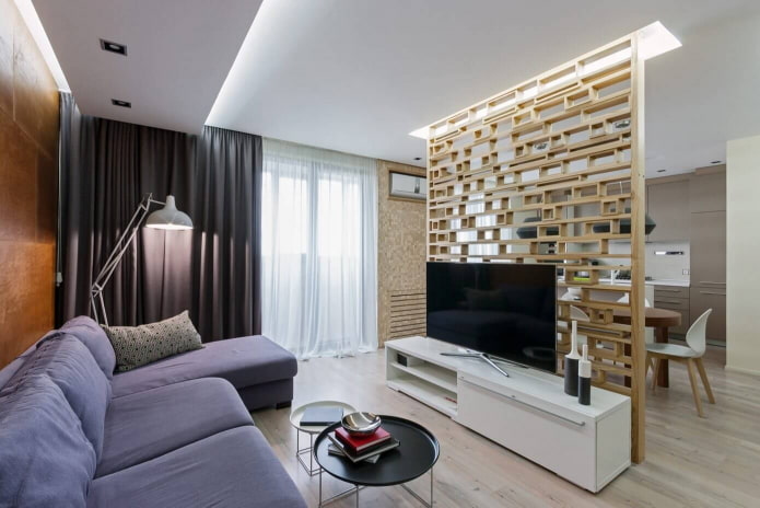 Zonificación con tabique en el interior de la cocina-salón