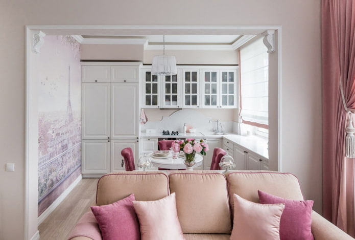 zonificación con un portal en el interior de la cocina-sala de estar