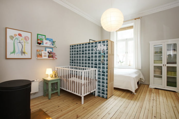 división en dormitorio y habitación infantil